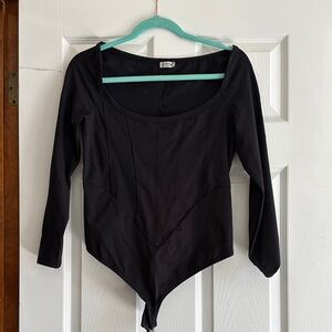 Free People Black Long Sleeve Bodysuit